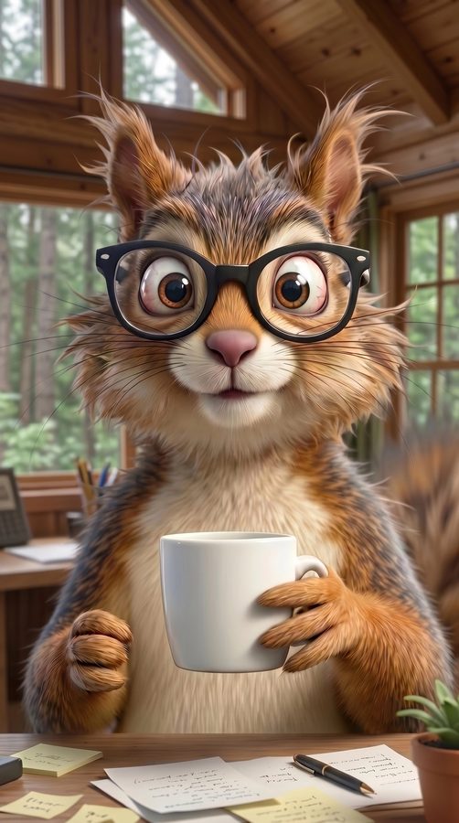 Twitchy looks up from his reading: glasses, coffee mug, unimpressed.
